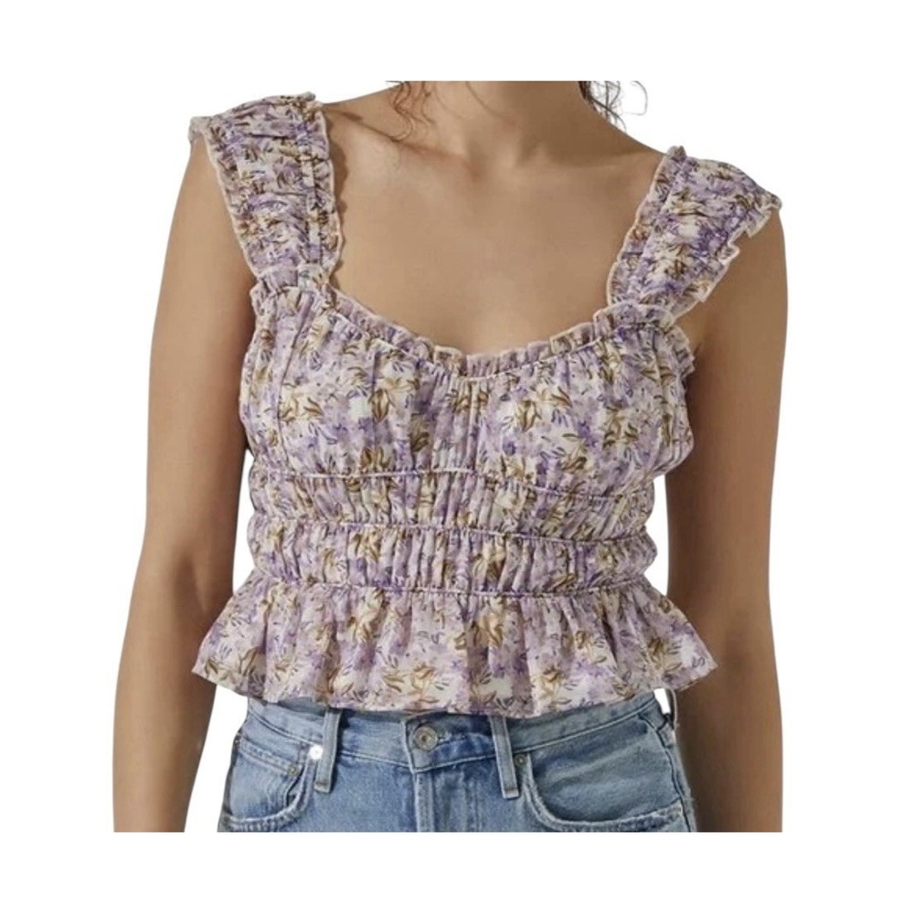 ASTR THE LABEL Top Women's Medium Floral Ruffle Sleeveless Crop Coquette Stretch